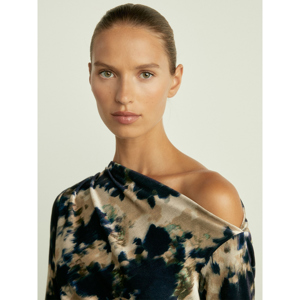 REISS BRIANA Ruched Abstract Print Velvet Dress